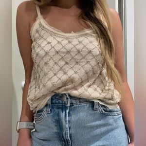 Abercrombie light pink beaded tank top with silver beaded detail, NWT